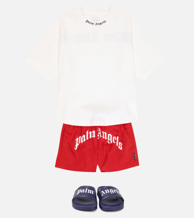 Shop Palm Angels Logo Shorts In Red White