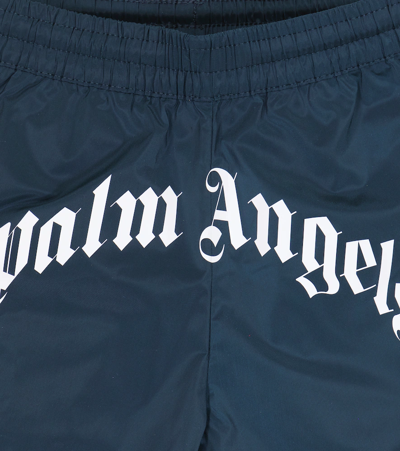 Shop Palm Angels Logo Shorts In Navy Blue White