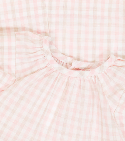 Shop Bonpoint Checked Cotton And Linen Dress In Dusky Pink