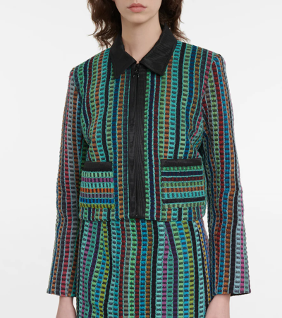 Shop Marine Serre Cropped Cotton Terry Jacket In Multicolor