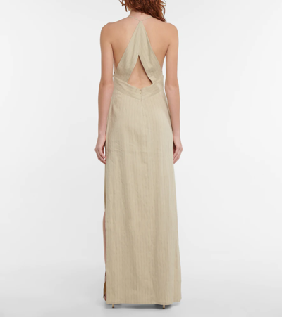 Shop Galvan Isola Linen-blend Halterneck Maxi Dress In Sandstone