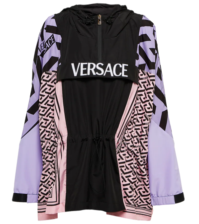 Shop Versace La Greca Hooded Jacket In Nero+multicolor