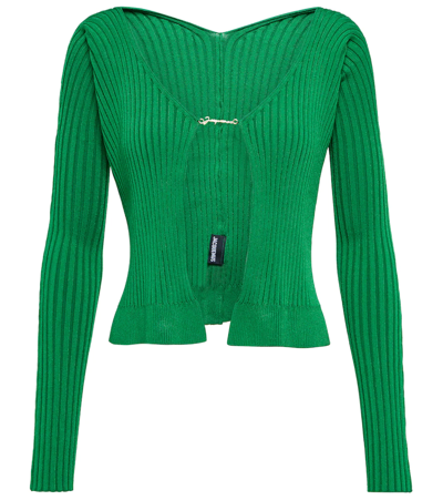 Shop Jacquemus La Maille Pralù Longue Ribbed-knit Cardigan In Dark Green