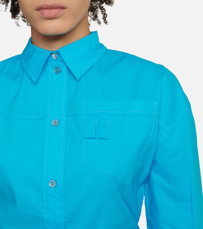 Shop Jacquemus La Chemise Aqua Cutout Cotton Shirt In Turquoise