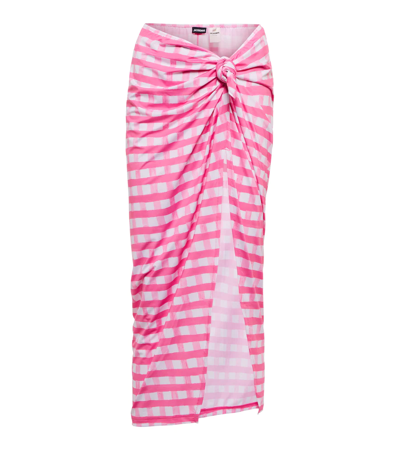 Shop Jacquemus La Jupe Nodi Checked Midi Skirt In Light Pink Checks