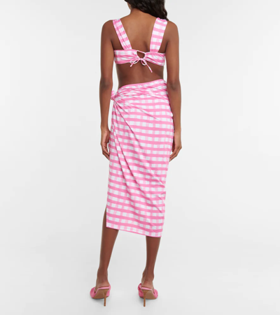 Shop Jacquemus La Jupe Nodi Checked Midi Skirt In Light Pink Checks