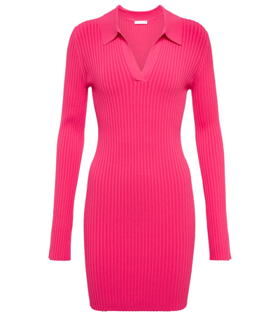 Shop Helmut Lang Ribbed-knit Polo Minidress In Rose