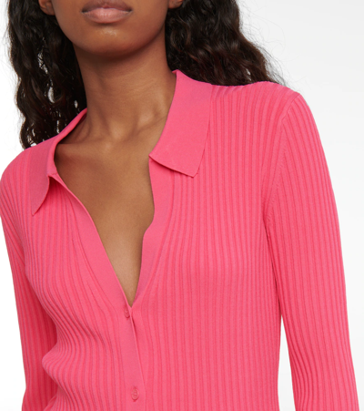 Shop Helmut Lang Ribbed-knit Polo Cardigan In Rose