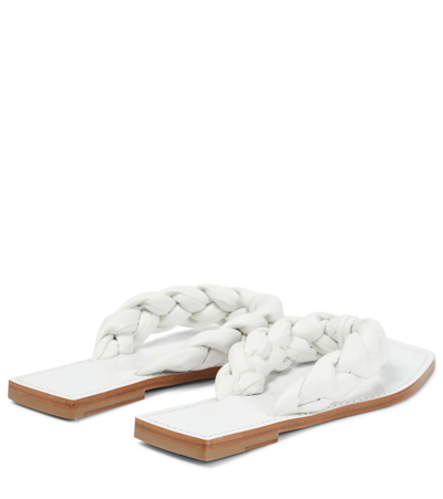 Christian Louboutin Briotonga Braided Leather Flip Flops In Bianco