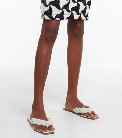 Christian Louboutin Briotonga Braided Leather Flip Flops In Bianco
