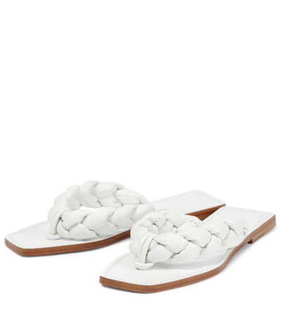 Christian Louboutin Briotonga Braided Leather Flip Flops In Bianco