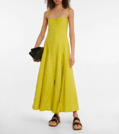 Shop Gabriela Hearst Margritte Linen Midi Dress In Lime Adamite