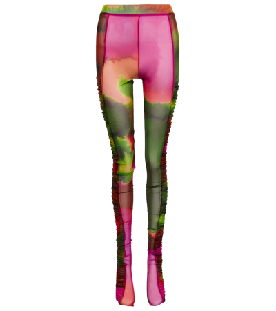 Shop Dries Van Noten Ruched Printed Tights In Fuchsia