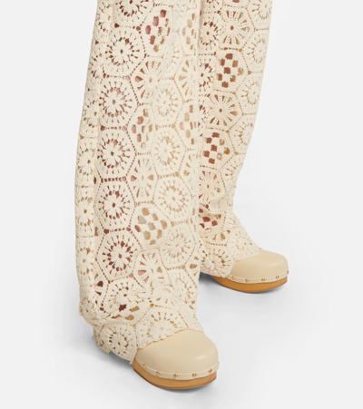 Shop Rotate Birger Christensen Bebe Cotton Crochet Flared Pants In Antique White