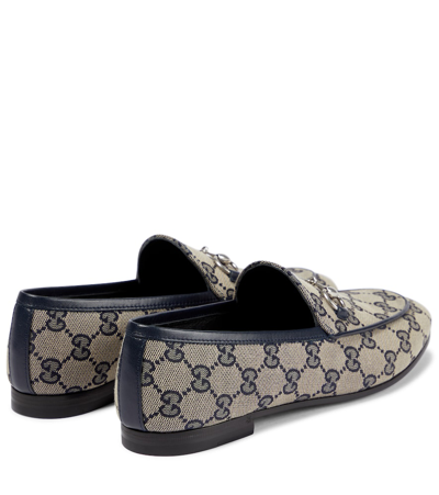 Shop Gucci Jordaan Gg Canvas Loafers In Beige Blue/blu