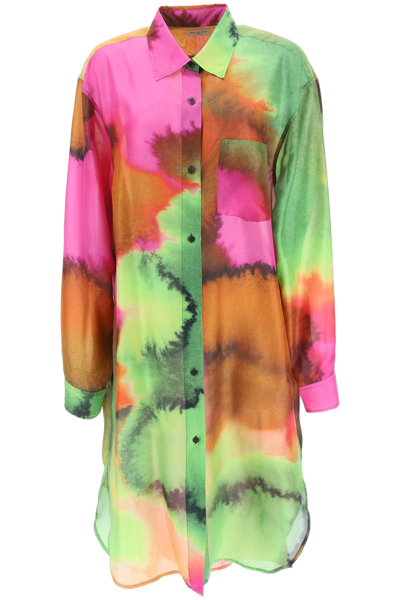 Shop Dries Van Noten 'dayley' Silk Shirt Dress In Mixed Colours