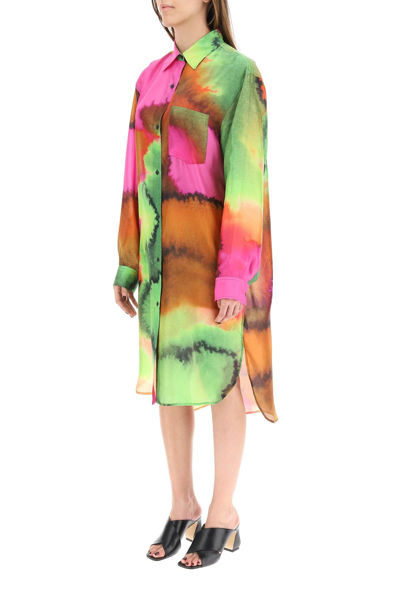 Shop Dries Van Noten 'dayley' Silk Shirt Dress In Mixed Colours