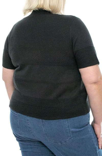 Shop Nina Leonard Short Sleeve Novelty Stitch Bolero Cardigan In Black