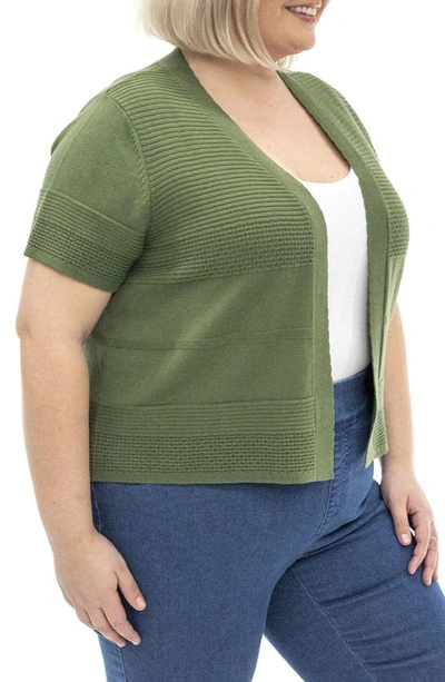 Shop Nina Leonard Short Sleeve Novelty Stitch Bolero Cardigan In Olive Multi