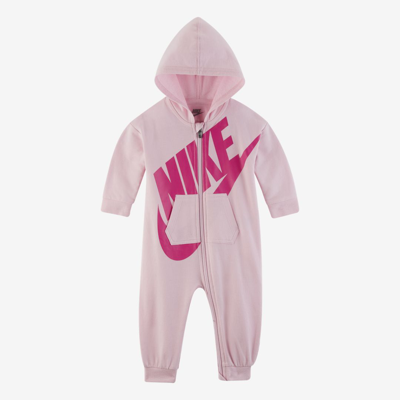 Shop Nike Baby Hooded Coverall In Pink Foam