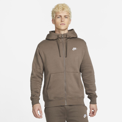 Shop Nike Men's  Sportswear Club Fleece Full-zip Hoodie In Brown