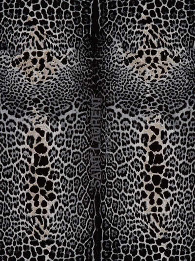 Shop Saint Laurent Leopard-print-logo Towel In Black