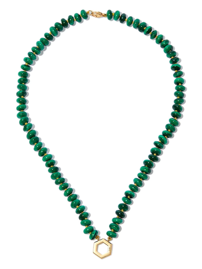 Shop Harwell Godfrey 18kt Yellow Gold Malachite Beaded Necklace