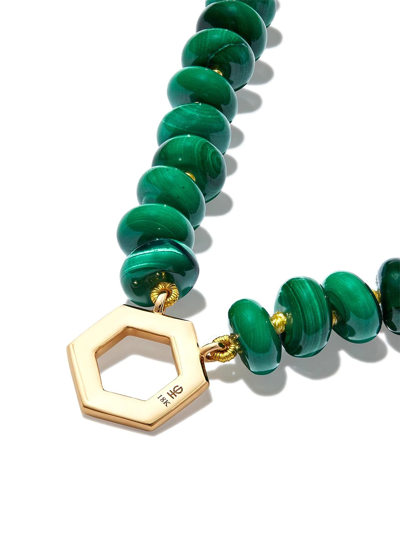 Shop Harwell Godfrey 18kt Yellow Gold Malachite Beaded Necklace