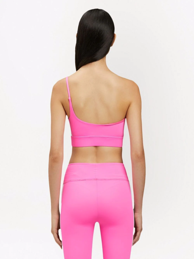 Shop Palm Angels One-shoulder Track Crop Top In Pink