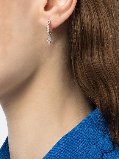 Dower & Hall Dotty Pearl Charm Hoops In Silber