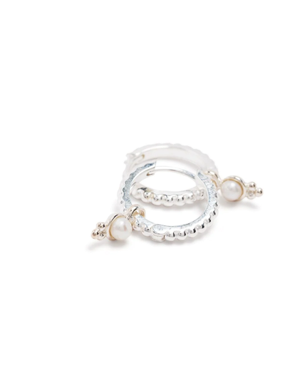 Dower & Hall Dotty Pearl Charm Hoops In Silber