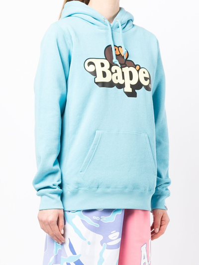 A Bathing Ape Logo-print Cotton Hoodie In Blue | ModeSens