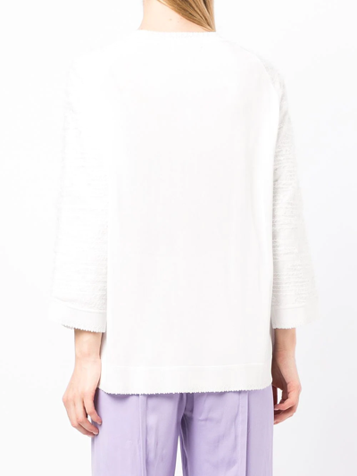 Shiatzy Chen Textured-knit Crop-sleeve Cardigan In White