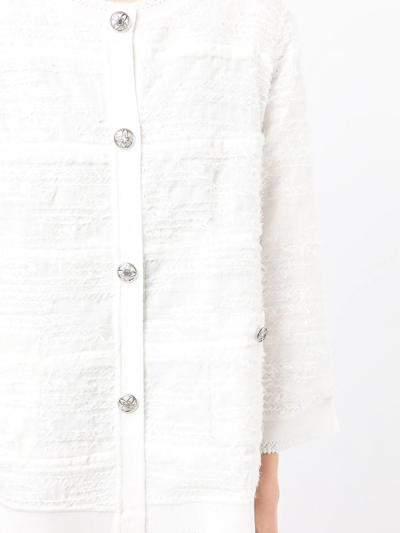 Shop Shiatzy Chen Textured-knit Crop-sleeve Cardigan In White