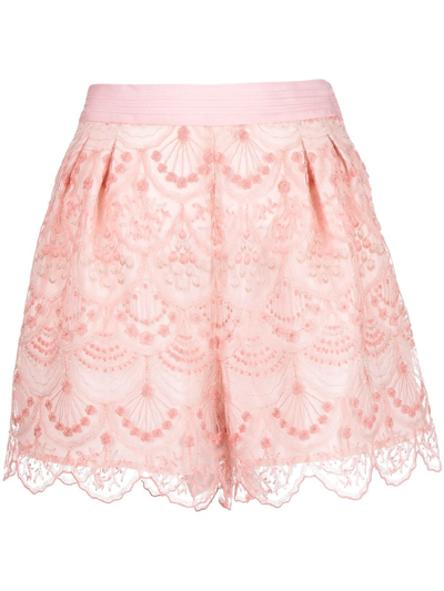 Shop Shiatzy Chen Art-deco Lace Shorts In Pink