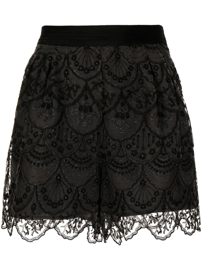 Shop Shiatzy Chen Art-deco Lace Shorts In Black