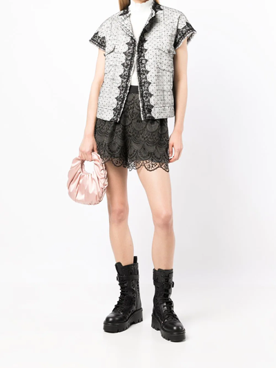 Shop Shiatzy Chen Art-deco Lace Shorts In Black