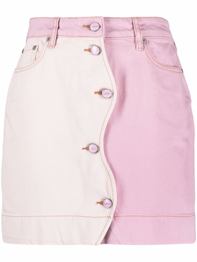 Shop Ganni Panelled Denim Mini Skirt In Pink