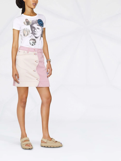 Shop Ganni Panelled Denim Mini Skirt In Pink