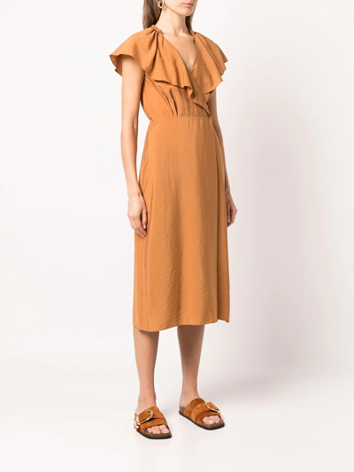 Vince Flutter-sleeve Belted Midi Wrap Dress In Orange