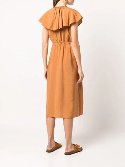 Vince Flutter-sleeve Belted Midi Wrap Dress In Orange