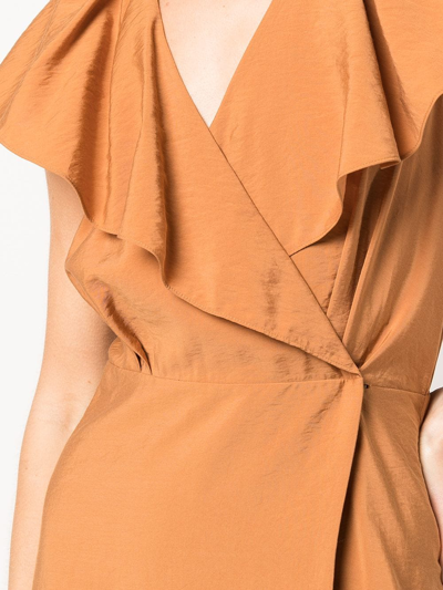 Vince Flutter-sleeve Belted Midi Wrap Dress In Orange
