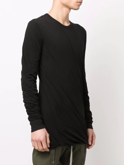 Shop Rick Owens Long-sleeved Gathered T-shirt In Schwarz