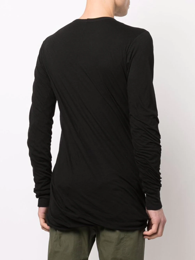 Shop Rick Owens Long-sleeved Gathered T-shirt In Schwarz