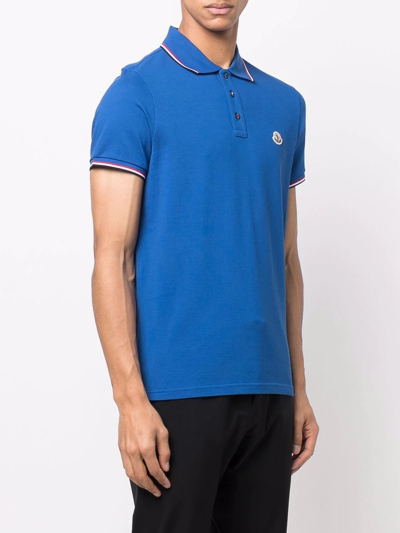 Shop Moncler Logo-patch Cotton Polo Shirt In Blau