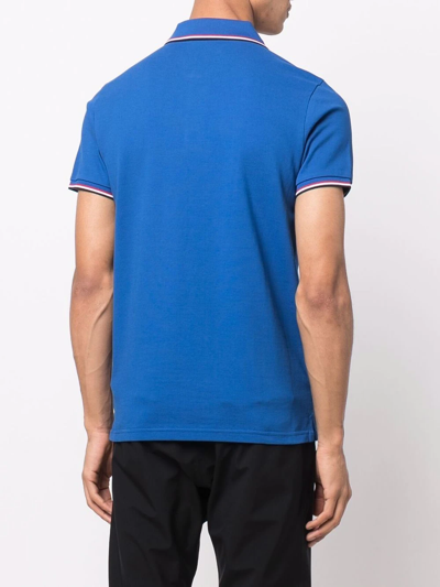 Shop Moncler Logo-patch Cotton Polo Shirt In Blau
