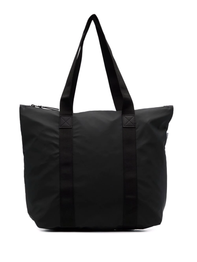 Rains Womens 01 Black Brand-tab Coated-shell Tote Bag In Schwarz