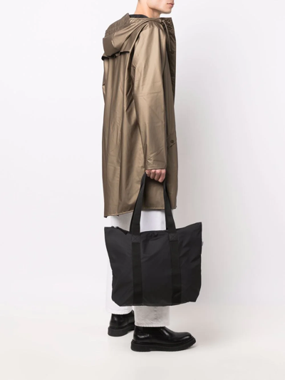 Rains Womens 01 Black Brand-tab Coated-shell Tote Bag In Schwarz