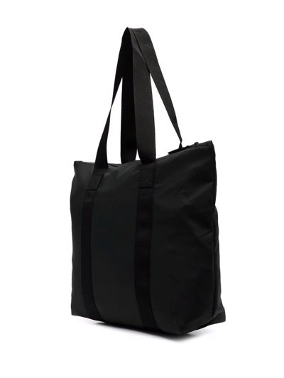 Rains Womens 01 Black Brand-tab Coated-shell Tote Bag In Schwarz