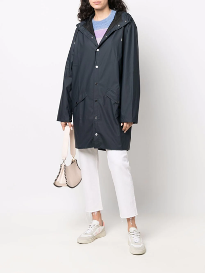 Shop Rains Drawstring Hooded Coat In Blau